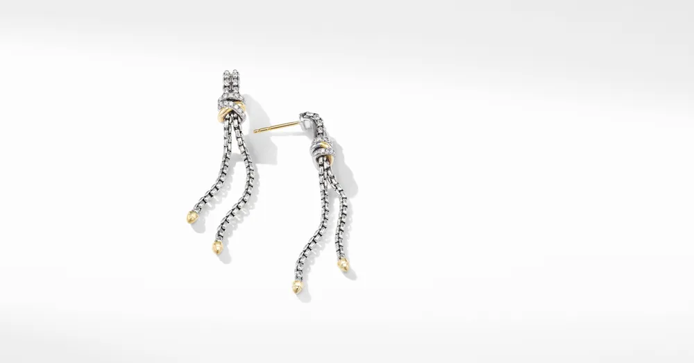 Helena Chain Drop Earrings in Sterling Silver with 18K Yellow Gold and Pavé Diamonds