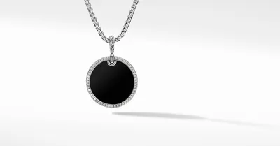 DY Elements® Disc Pendant in Sterling Silver with Black Onyx and Pavé Diamond Rim