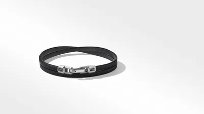 Streamline® Double Wrap Black Leather Bracelet with Sterling Silver