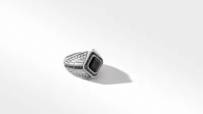 Empire Signet Ring Sterling Silver with Black Onyx and Pavé Diamonds