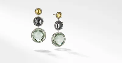 Chatelaine® Round Drop Earrings in Sterling Silver with Olive Quartz, Hematine and Prasiolite