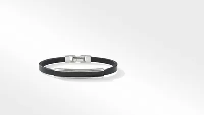Deco Bar Station Black Leather Bracelet with Onyx and Sterling Silver
