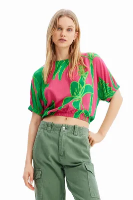 Blouse courte froncée tropicale