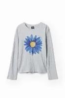 Camiseta canalé con ilustración de flor