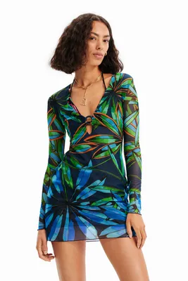 Robe courte découpe tropicale