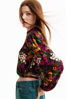 Blouse courte fleurie convertible