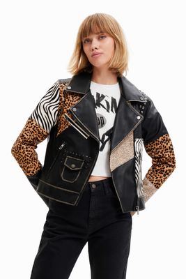 Veste "biker" à imprimé animal