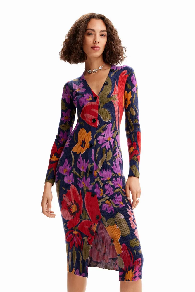 Desigual Vestido midi de punto floral para mujer