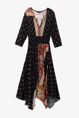 Robe longue à patchwork asymétrique