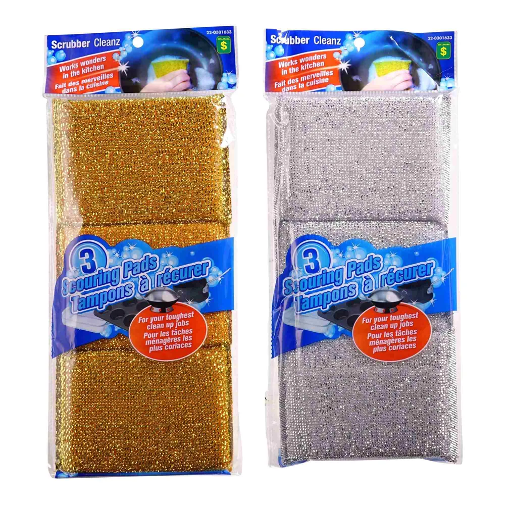 Metallic Scouring Pads 3PK (Assorted Colours) - Case of 36