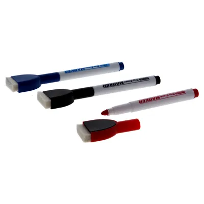 Dry-Erase Markers with Built-in Eraser 3PK (Assorted Colors) - Case of 24