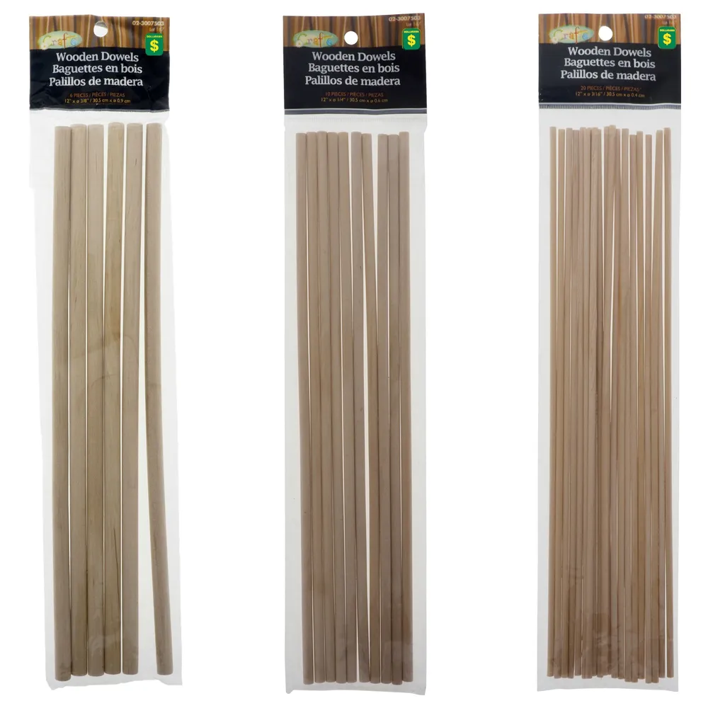 Wooden Dowels (Assorted Sizes) - Case of 24