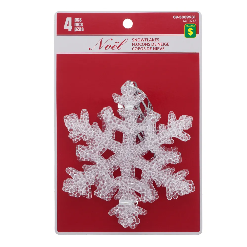 Christmas 4pk Clear Hard Plastic Snowflake - Case of 18