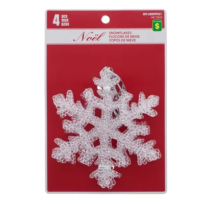Christmas 4pk Clear Hard Plastic Snowflake - Case of 18