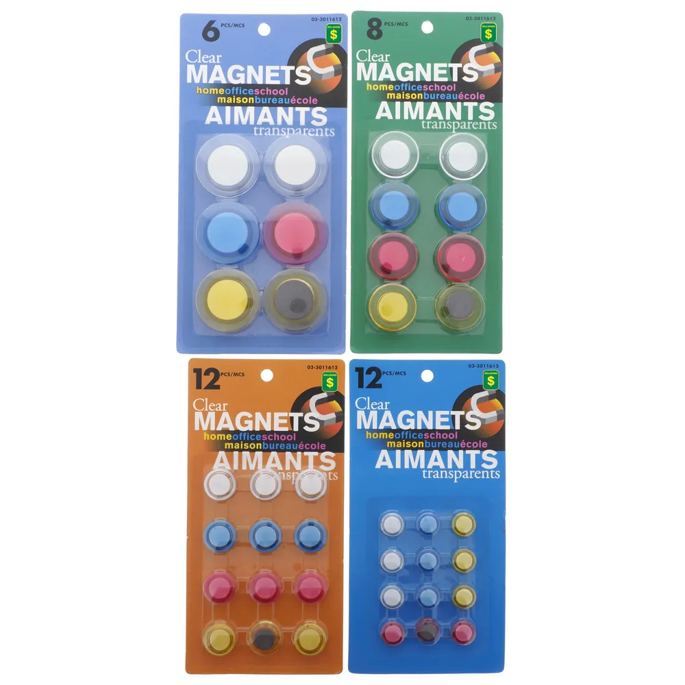 Dollarama Clear Coloured Magnets (Assorted Sizes and Colours) - Case of 28