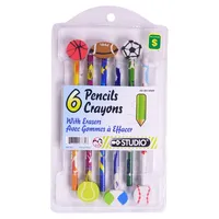 Pencils with Theme Eraser 6PK (Assorted Designs and Shapes) - Case of 16