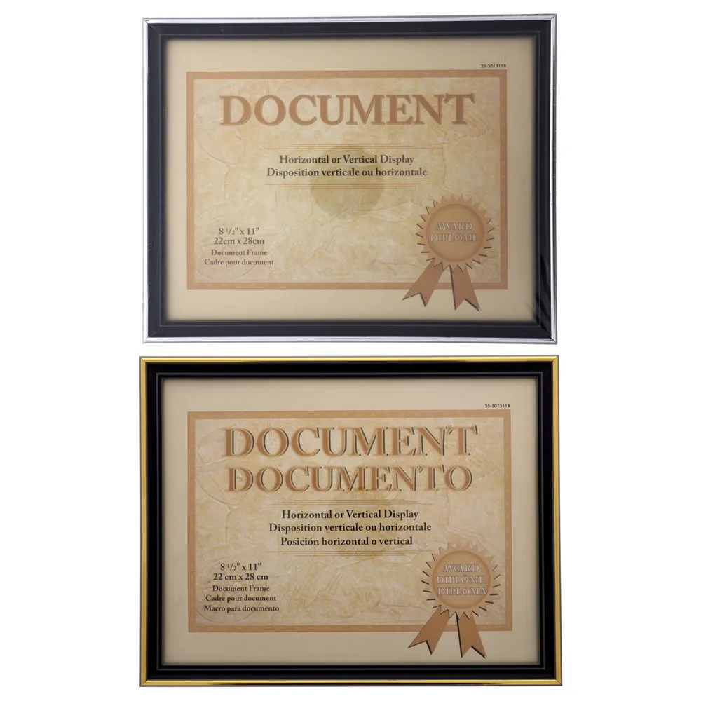 8.5"x11" Document Frame with Metallic Trim (Assorted Colours) - Case of 24