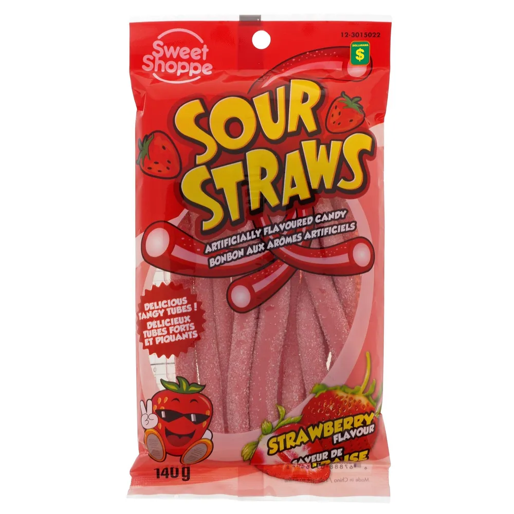 Dollarama Sour Strawberry Straws - Case of 24 | Hillside Shopping Centre