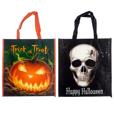 2PK Printed Halloween Plastic Bags with Handles - Case of 36