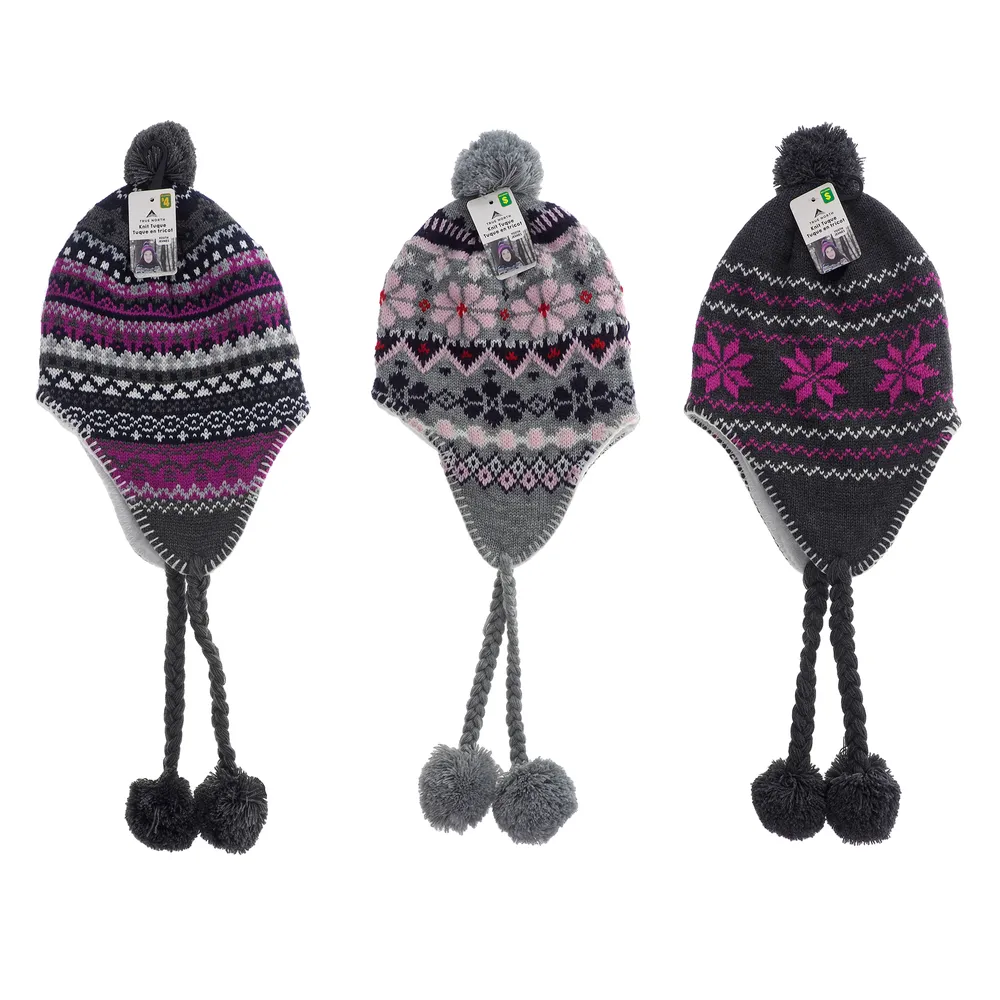 Kids Jacquard Knitted Hat with Pompom - Case of 12