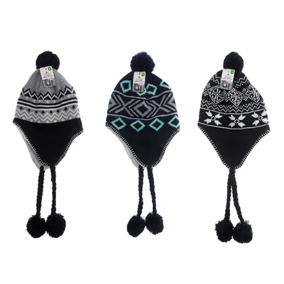Kids Jacquard Knitted Hat with Pompom - Case of 12
