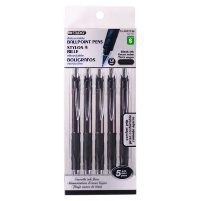 Retractable Black Ballpoint Pens 5PK - Case of 12