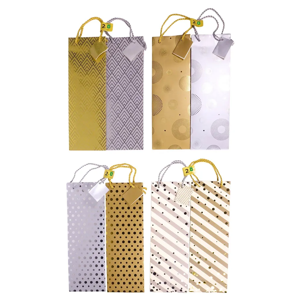 Bottle Bags with Twisted Rope Handles 2PK (Assorted Colours) - Case of 24