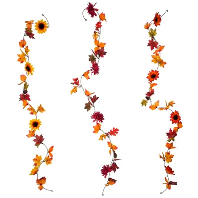 6.5' Garland with Flowers in Fall Colors - Case of 24
