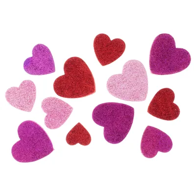 Valentine Self-Adhesive Glitter Hearts - Case of 18