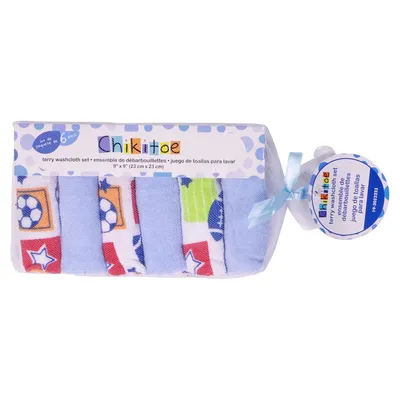 Soft Baby Washcloths 6PK (Assorted Styles and Colours) - Case of 16