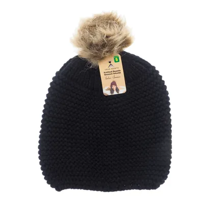 Ladies Knitted Tuque with Faux Fur Pompom - Case of 18