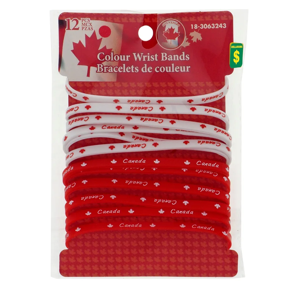 12pk Canada Colour Rubber Wrist Band - Case of 24