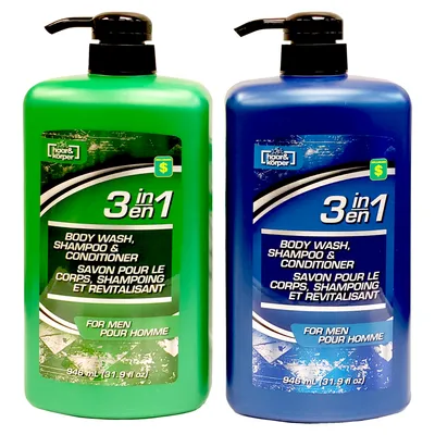 Body Wash, Shampoo and Conditioner 3 in 1 for Men (Assorted Colours) - Case of 6