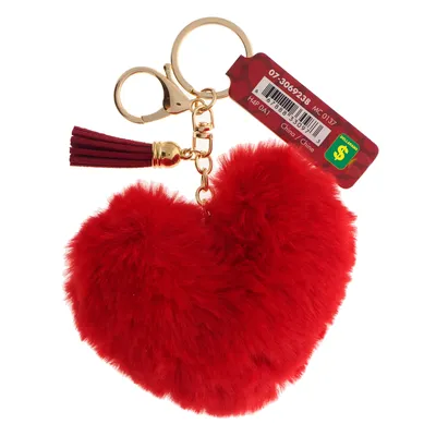 Valentine Plush Heart Shaped Keyring With Faux Leather Tassel - Case of 24