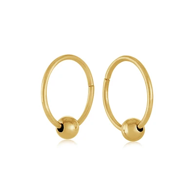 15mm sleepers earrings with gold bead - 10K yellow Gold. Color: yellow | Doucet Latendresse