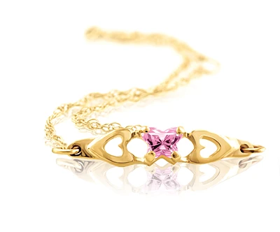 BFLY bracelet for babies or young girls with pink cubic zirconia (month of October) - in 10K yellow gold. Color: yellow | Doucet Latendresse