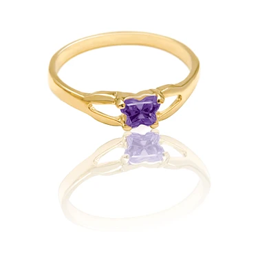 Bague BFLY pour fillette - Or jaune 10K & Zircon cubique mauve (mois de février)*. Color: jaune | Doucet Latendresse