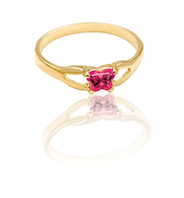 Bague BFLY pour fillette - Or jaune 10K & Zircon cubique rose foncé-rouge (mois de juillet)*. Color: jaune | Doucet Latendresse