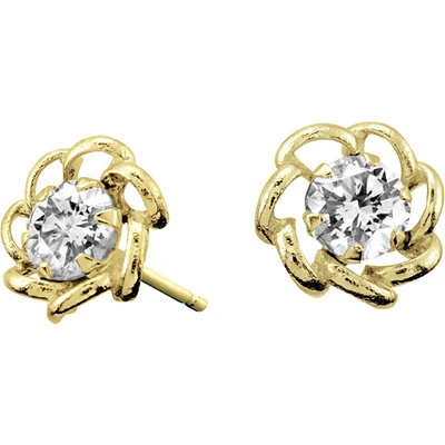 Flower stud earrings with cubic zirconia for children - 10K yellow Gold. Color: yellow | Doucet Latendresse