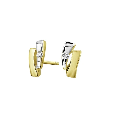 Boucles d'oreilles fixes pour femme  - Or 10K 2 tons (jaune et blanc) & zircons cubiques. Color: 2 tons | Doucet Latendresse