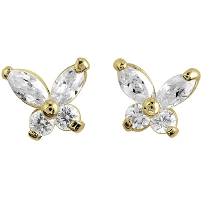 Butterfly stud earrings with cubic zirconia for children - 14K yellow Gold. Color: yellow | Doucet Latendresse