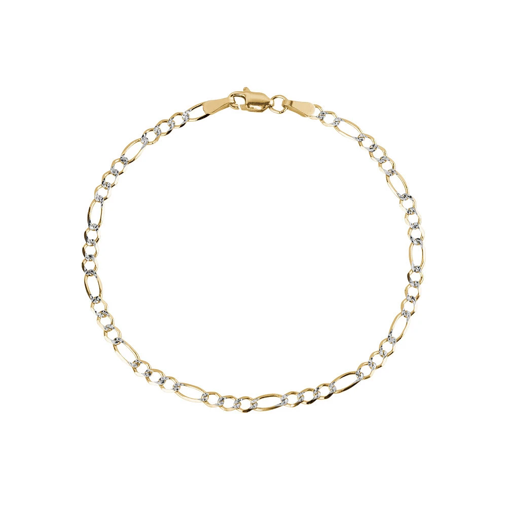 Bracelet de cheville figaro 9'' - Or 2-tons 10K (jaune et blanc) | Doucet Latendresse