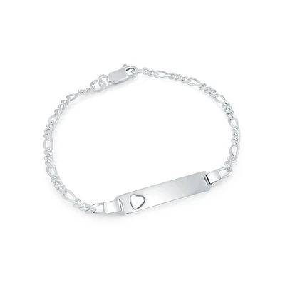 Bracelet d'identité 7'' avec motif coeur - Argent sterling. Color: blanc | Doucet Latendresse