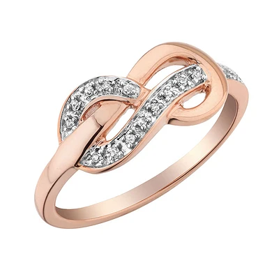 Infinty ring with diamonds 0.05 Carat T.W. Clarity:I Color:GH - In 10K Pink Gold. Color: pink | Doucet Latendresse