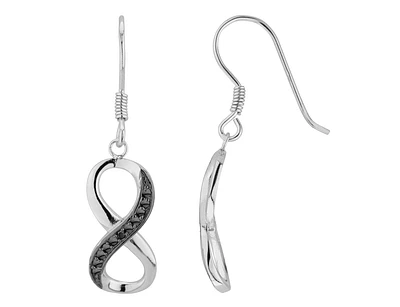 Boucles d'oreilles infini en argent sterling serties d'une touche de diamant noir. Color: argent | Doucet Latendresse