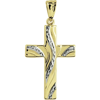 Pendentif Croix - Or 2-tons 10K (jaune et blanc). Color: 2 tons | Doucet Latendresse