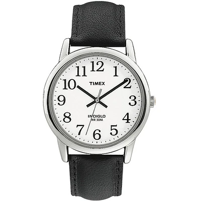 Timex watch for men with a genuine leather strap and a white dial. Case width of 35mm. INDIGLO® night-light. Water resistance of up to 30 meters | Doucet Latendresse