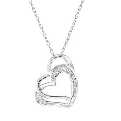 Pendentif double coeur en argent sterling sertis d'une touche de diamant - chaîne incluse. Color: argent | Doucet Latendresse