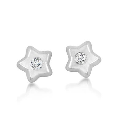 Boucles d'oreilles étoiles à tiges fixes pour bébé sertis de zircons cubiques - en or blanc 10K. Color: blanc | Doucet Latendresse