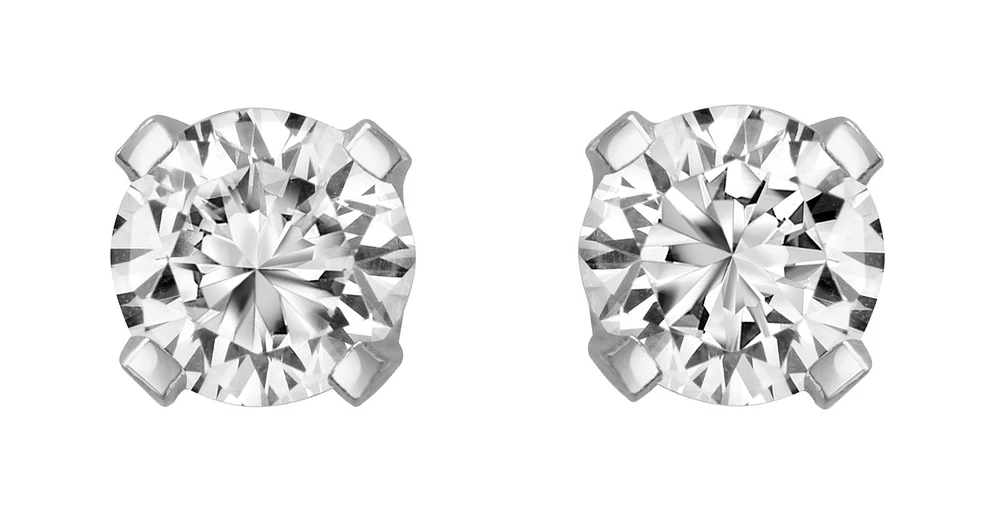 Stud earrings - Sterling silver & Cubic zirconia 2X0.25 Carat. Color: silver | Doucet Latendresse
